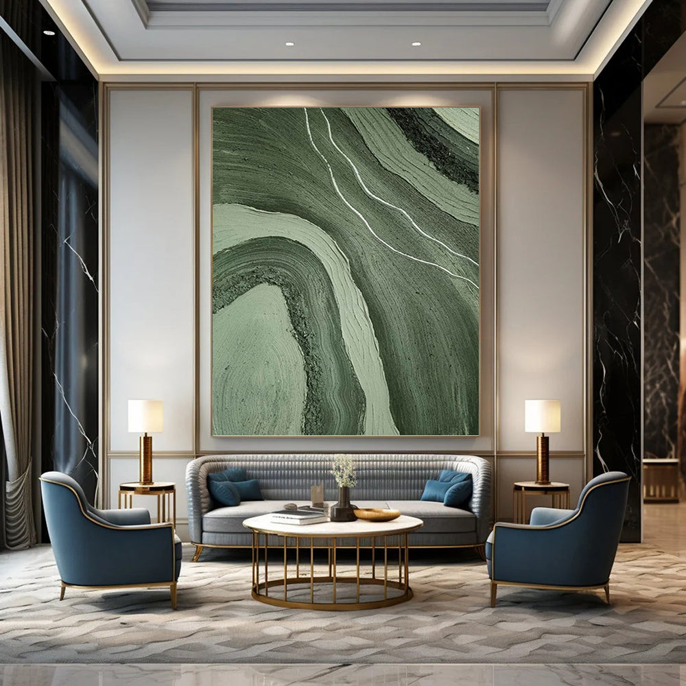 Flowing Green and Gray Abstract Layers - Abstract Painting On Canvas DKH1484