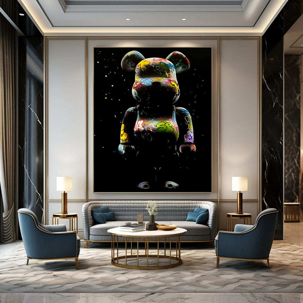 “Colorful Graffiti Bear” - Pop - Art Inspired Sculpture - Style Painting On Canvas DKH1619