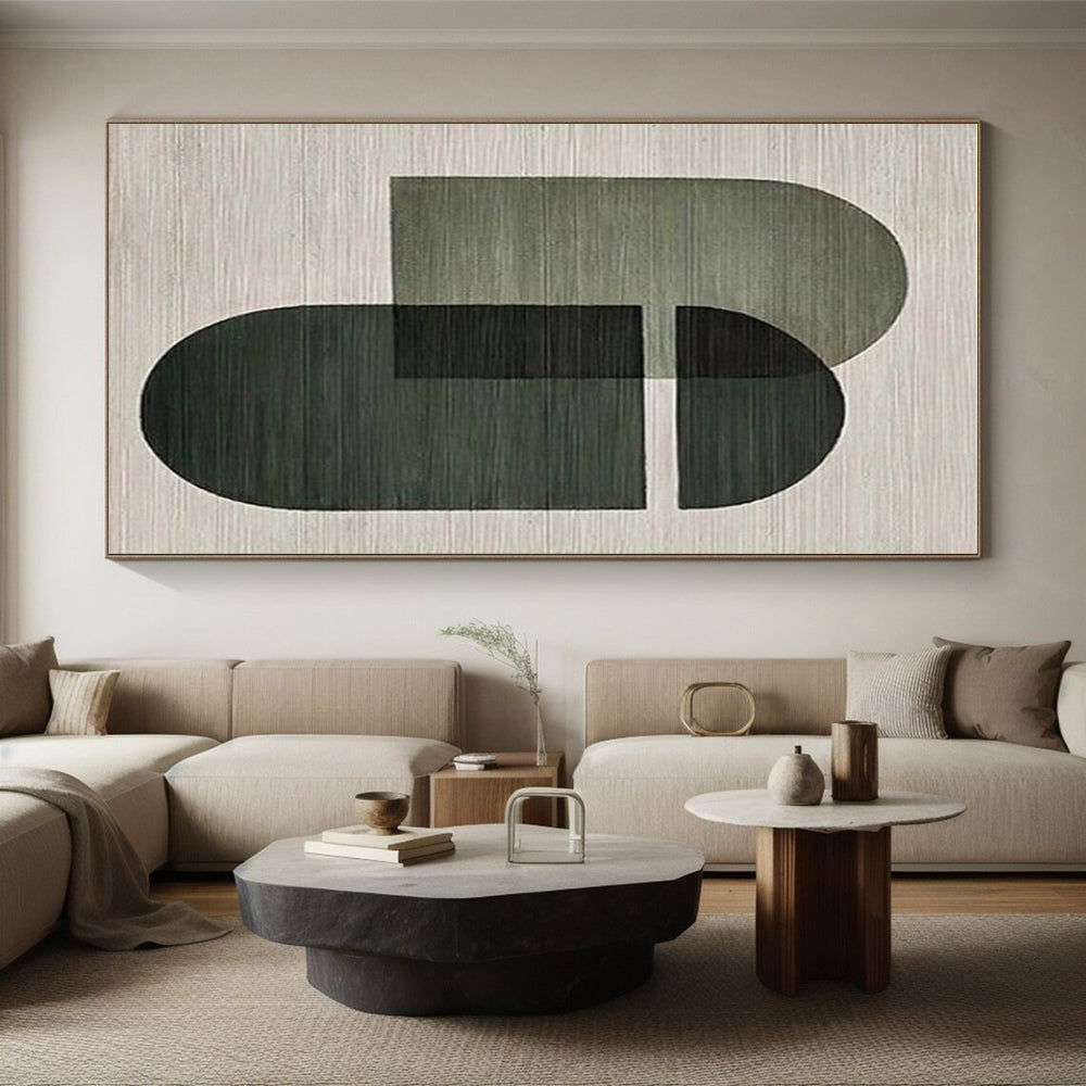 “Green Geometric Overlap”,Minimalist Abstract Style CT0674