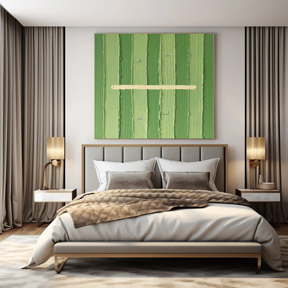 Green Stripes & Mini Runners - Minimalist Conceptual Acrylic Painting CT1356