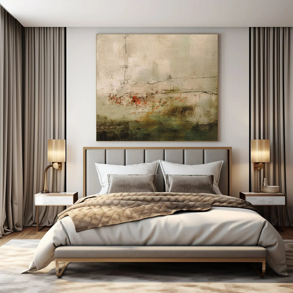 Muted Tones with Red Accents & Textured Layers - "Faded Memories" - Abstract Mixed - media Painting CT1469