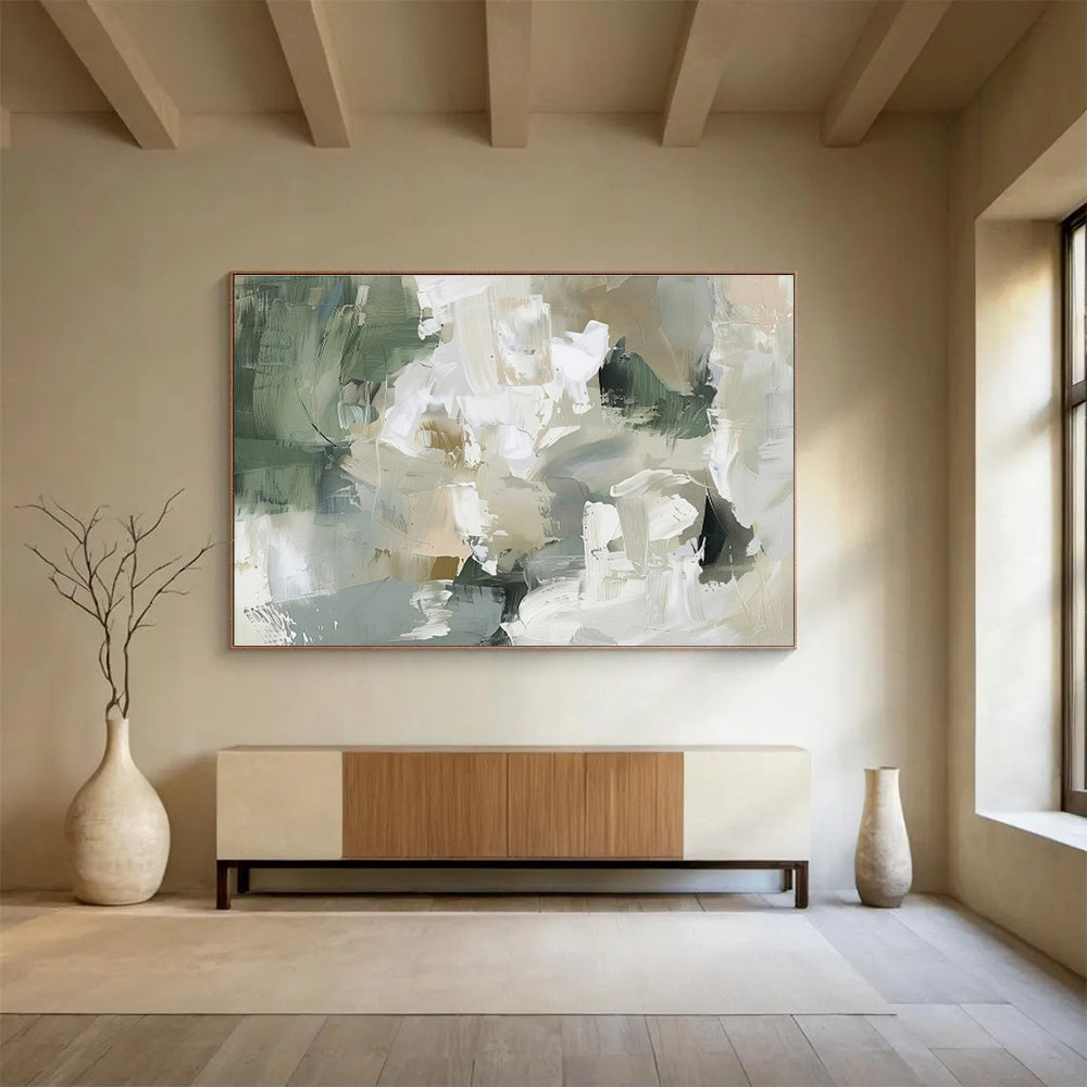 Earthy Tones Abstract - Greens, Beiges, and Textured Forms Painting On Canvas DKH045