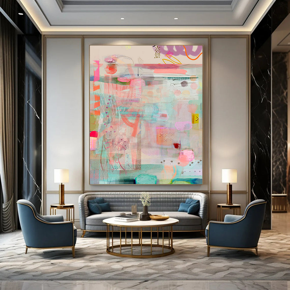 Pastel Colors, Layered Shapes - "Candyland Collage" - Abstract Mixed - media Art CT1815