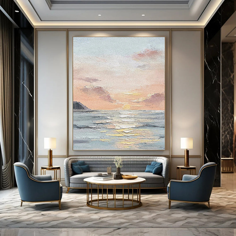 Pastel Sky and Sea - Impressionistic Sunset Painting On Canvas DKH1144