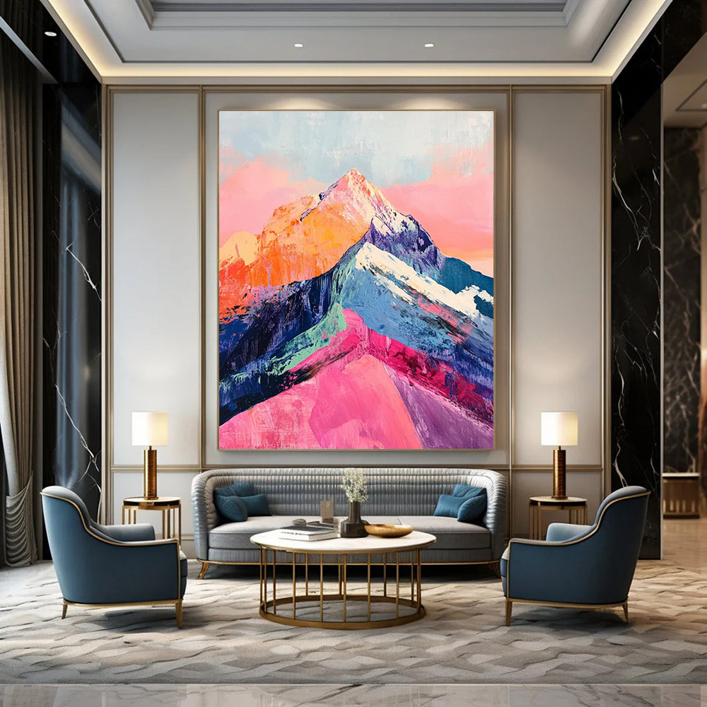 “Colorful Mountain Peaks” - Multicolor, Vibrant Mountain Landscape Painting On Canvas DTP283