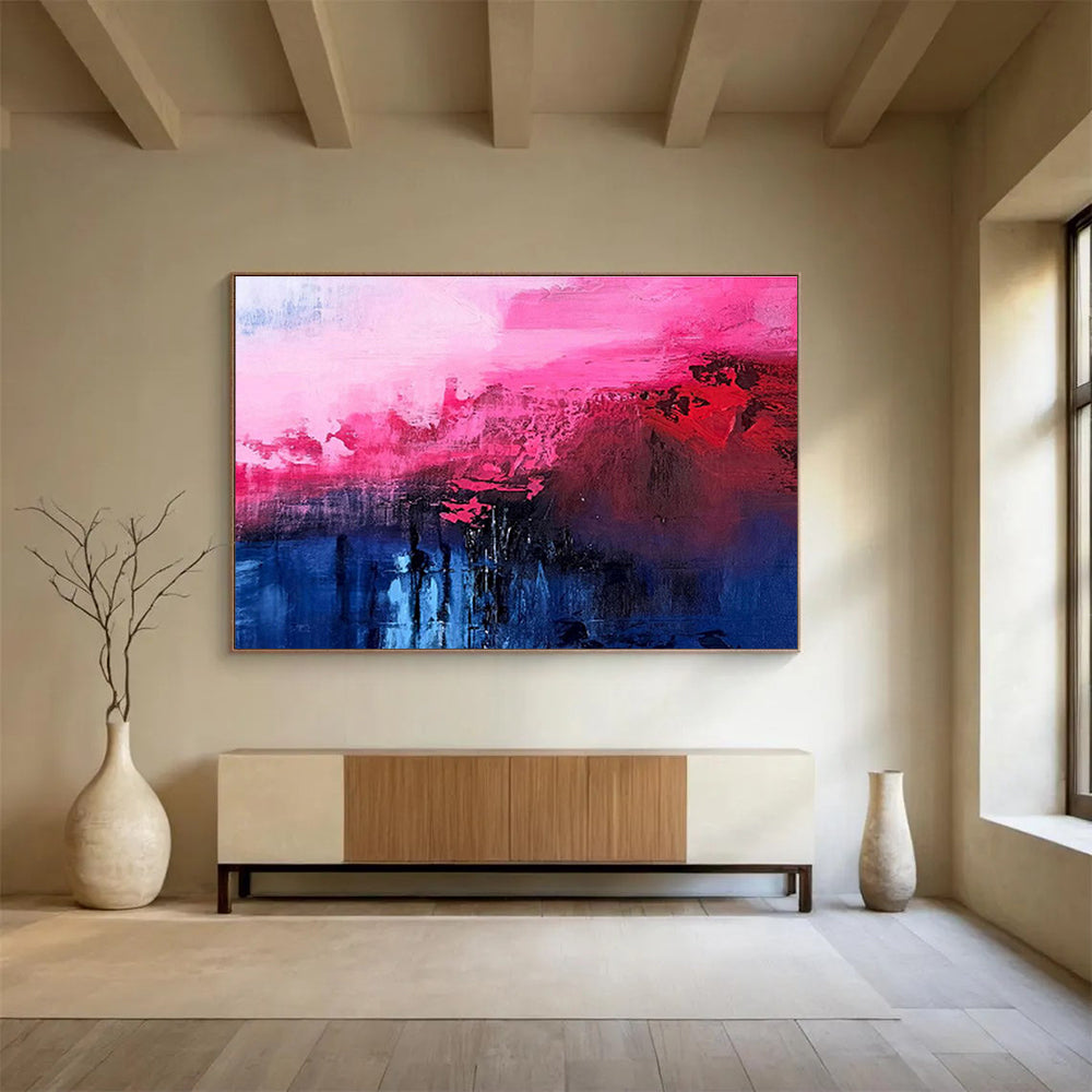 Pink and Blue Abstract Depths Vibrant Color Blended Abstract Painting On Canvas DKH268