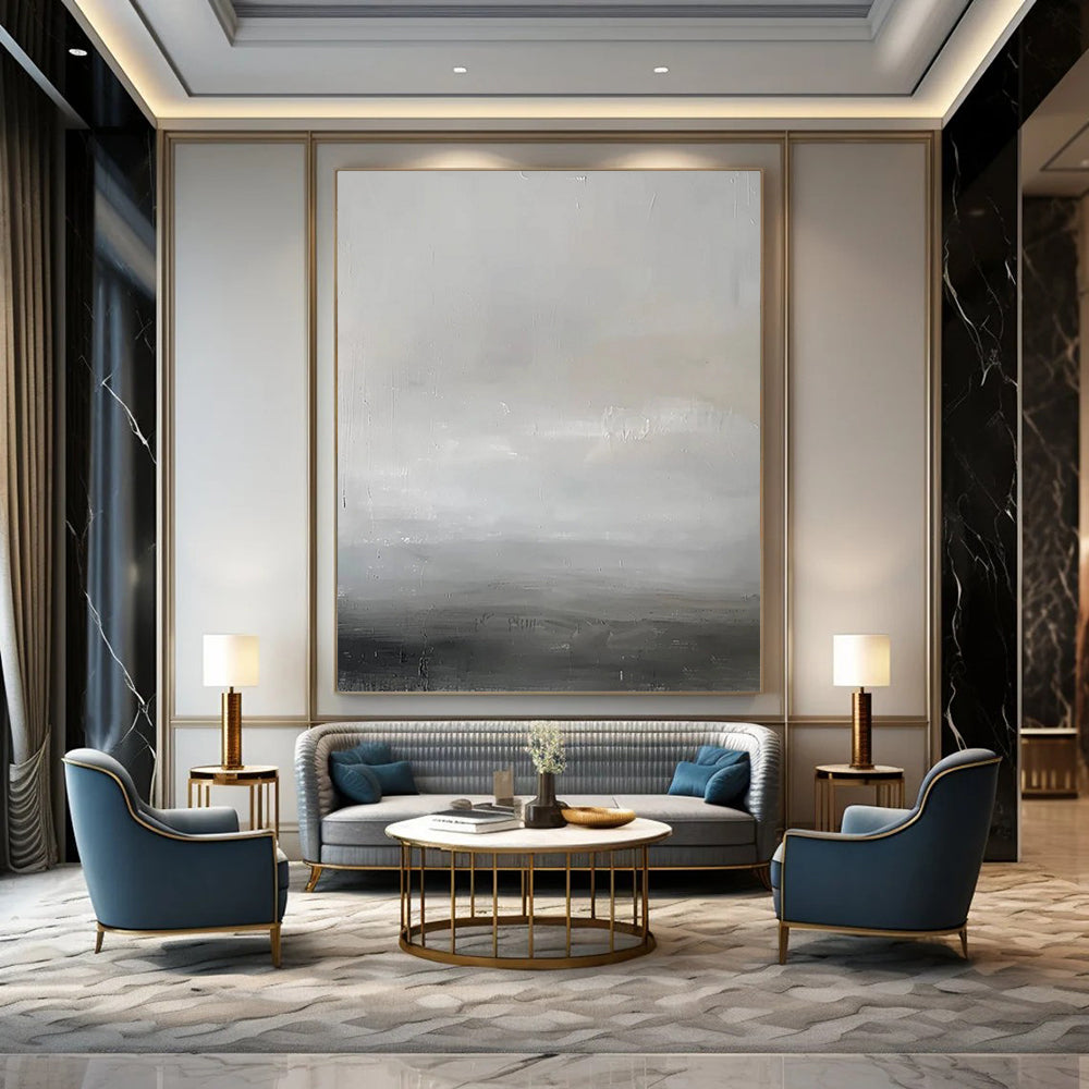 “Gray - White Minimalist Horizon” - Minimalist Abstract Painting On Canvas DTP064