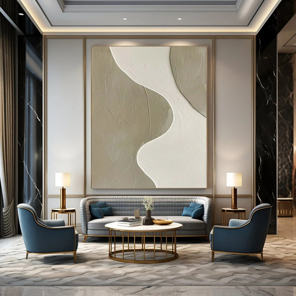 “Textured Beige & White Abstract” - Abstract Painting On Canvas CT2340