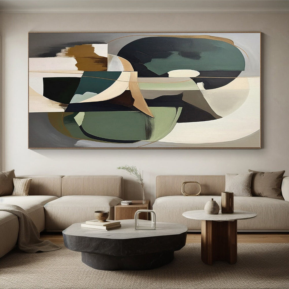 Geometric Shapes in Earth & Green, “Balanced Abstraction” - Abstract Geometric Acrylic Painting CT0739