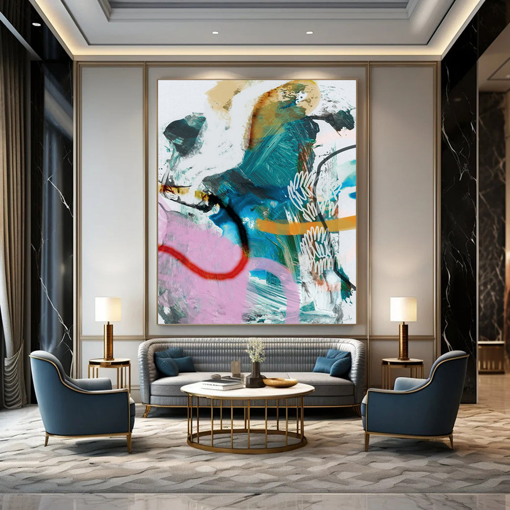 “Colorful Abstract Fusion” - Pink, Blue, Green, Orange Abstract Painting On Canvas DTP229