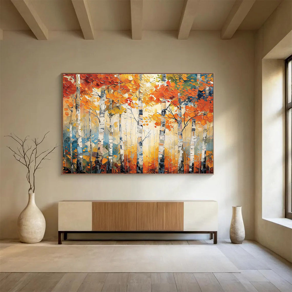 “Autumn Birch Forest” - Impasto Landscape Painting On Canvas DKH835