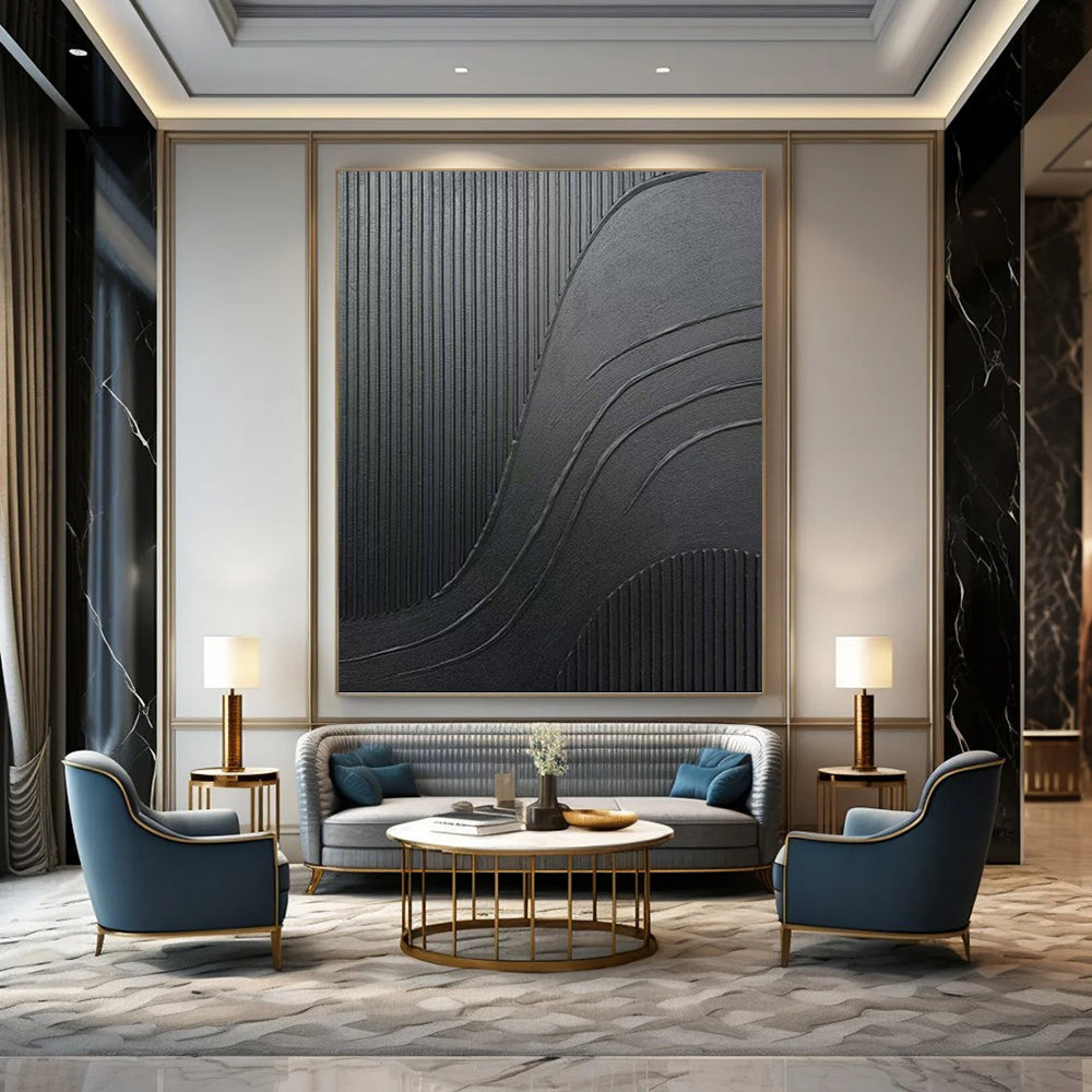 Dynamic Black Textured Abstract - Abstract Painting On Canvas DKH1482