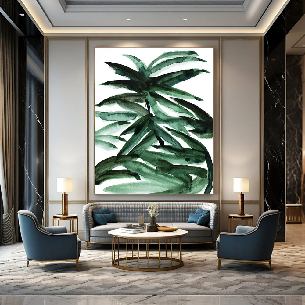 “Vibrant Green Palm Leaves” - Green Watercolor Painting On Canvas DTP243