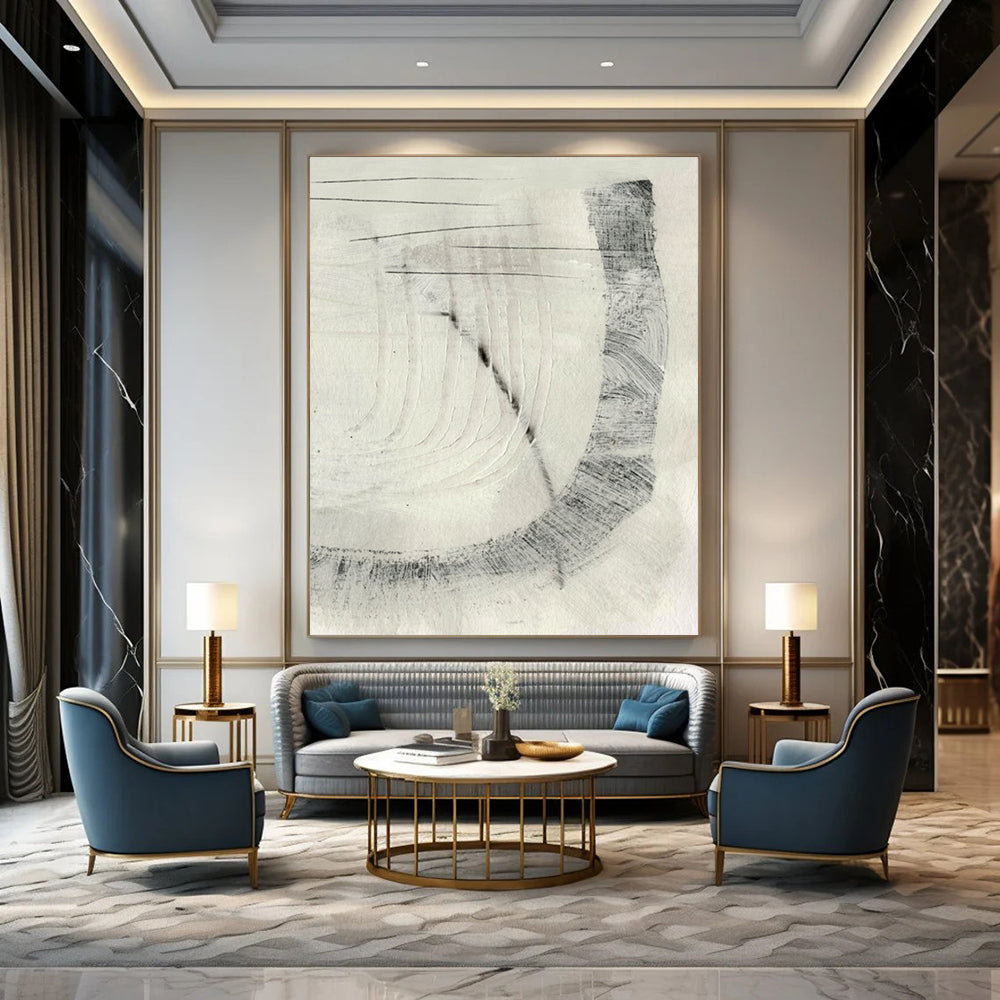 “Subtle Gray Abstract Etchings” - Gray, White Abstract Painting On Canvas DTP214