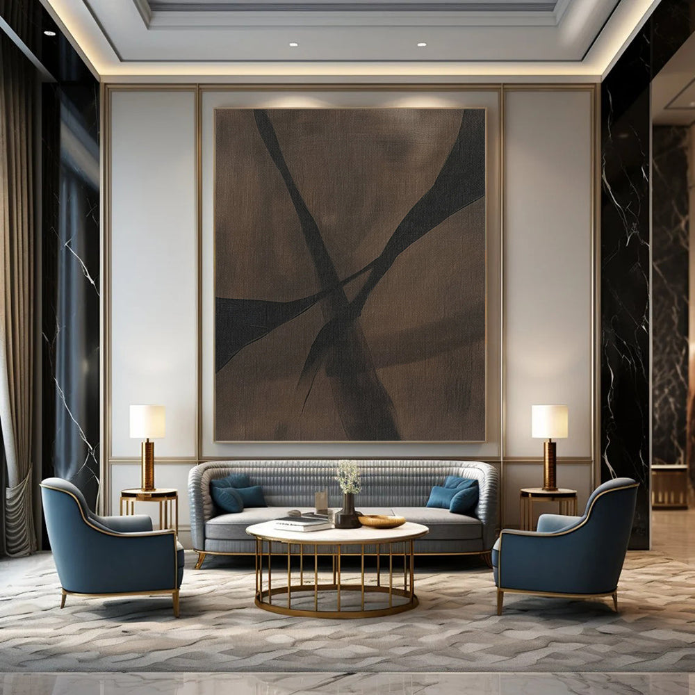 “Chocolate Ribbons” - Dark Brown Abstract Stripes Painting On Canvas DKH1159