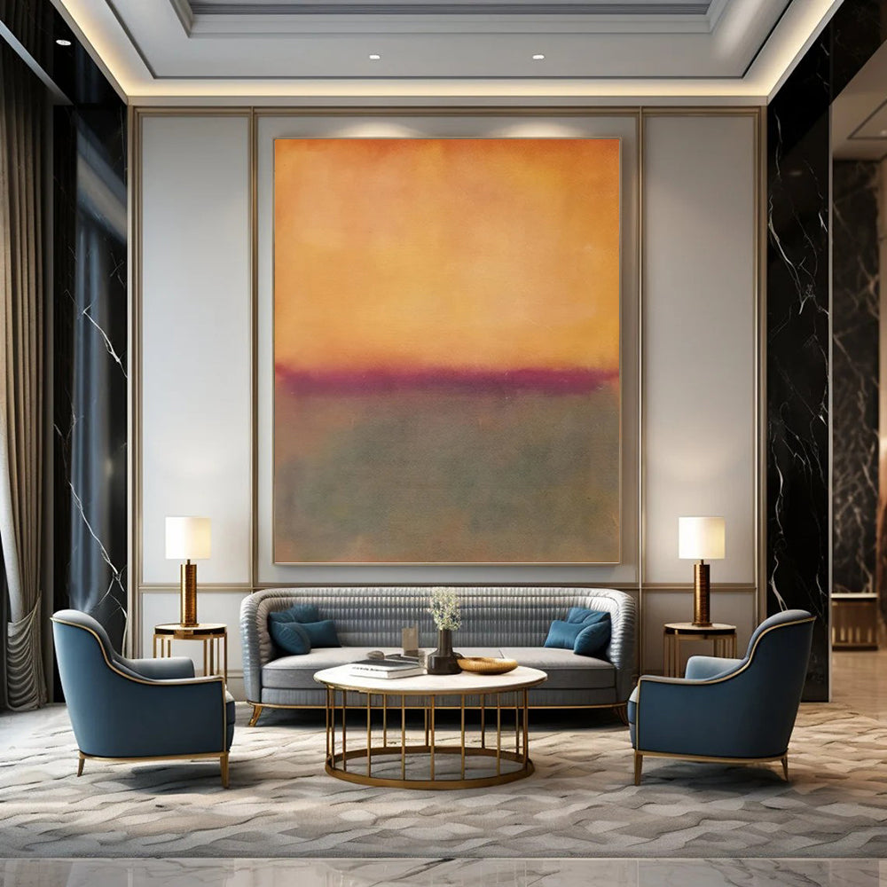 “Warm Gradient Horizons with Purple Accent” - Subtle Abstract Landscape Painting On Canvas DKH1602