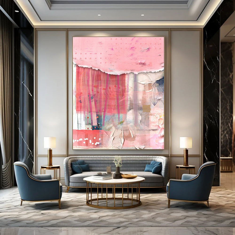 Pink, Layered Textures - "Blush Tapestry" - Mixed - media Abstract Art CT1844