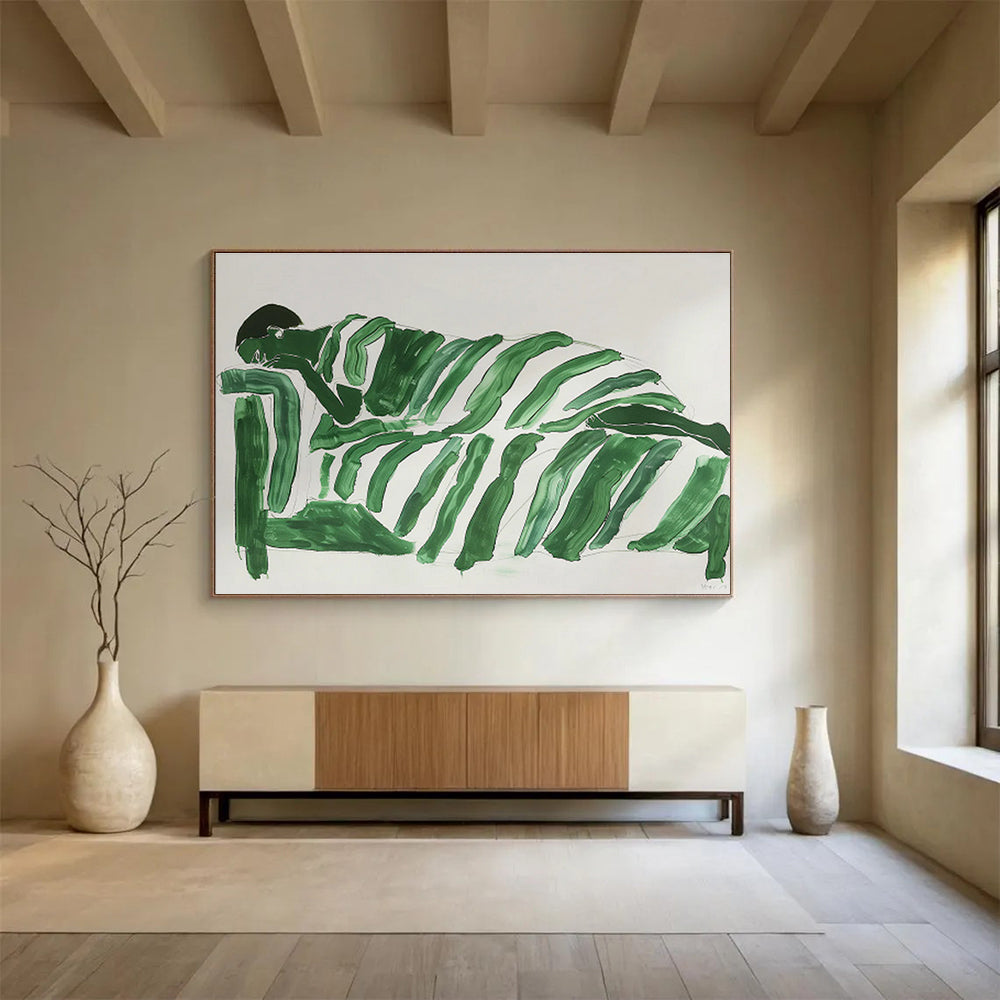 Green - Clad Figure on Sofa Minimalist Painting On Canvas DKH227