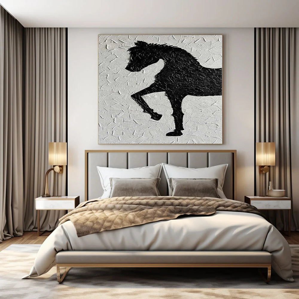 “Textured Black Horse Silhouette” – Textured Animal Painting CT1079