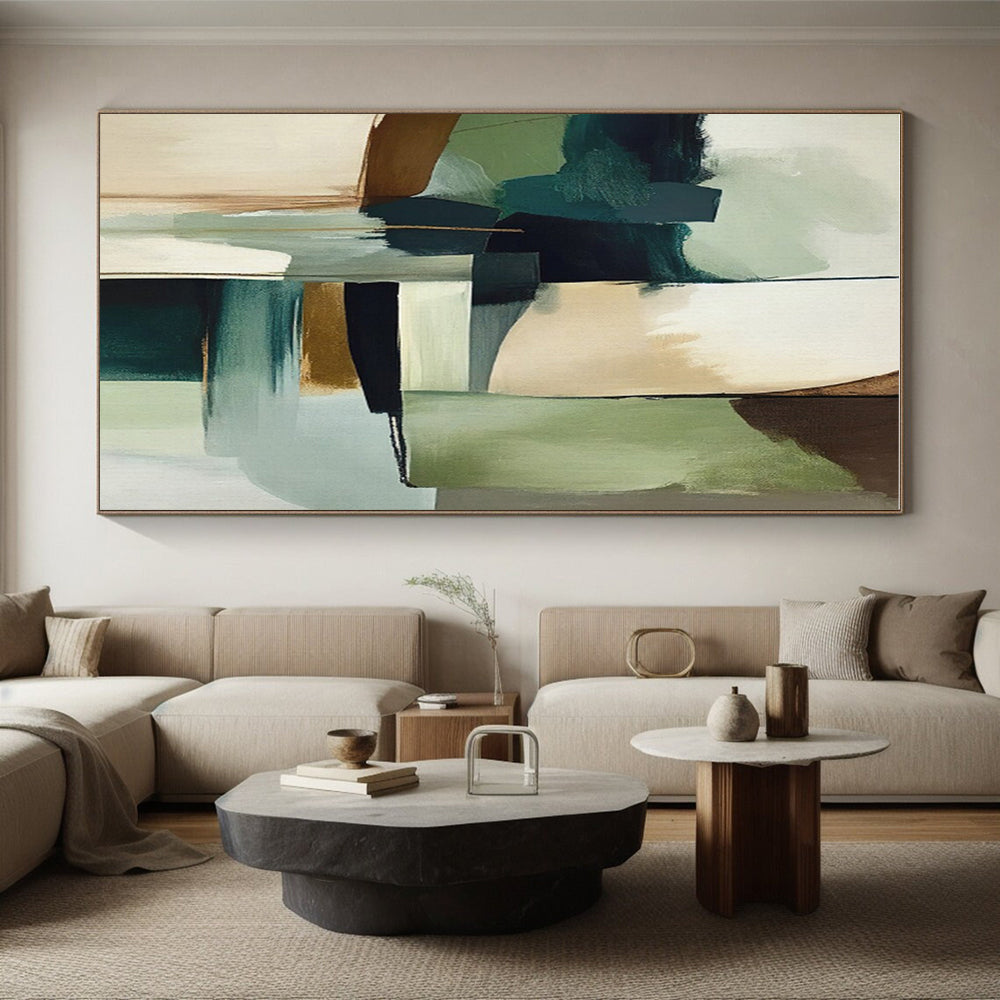 Muted Green, Blue & Brown Shapes, “Nature’s Balance” - Abstract Geometric Acrylic Painting CT0757