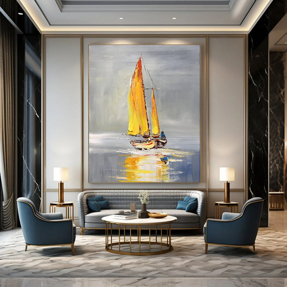 “Yellow - Sailed Boat on Calm Waters” – Impasto Maritime Oil CT2096