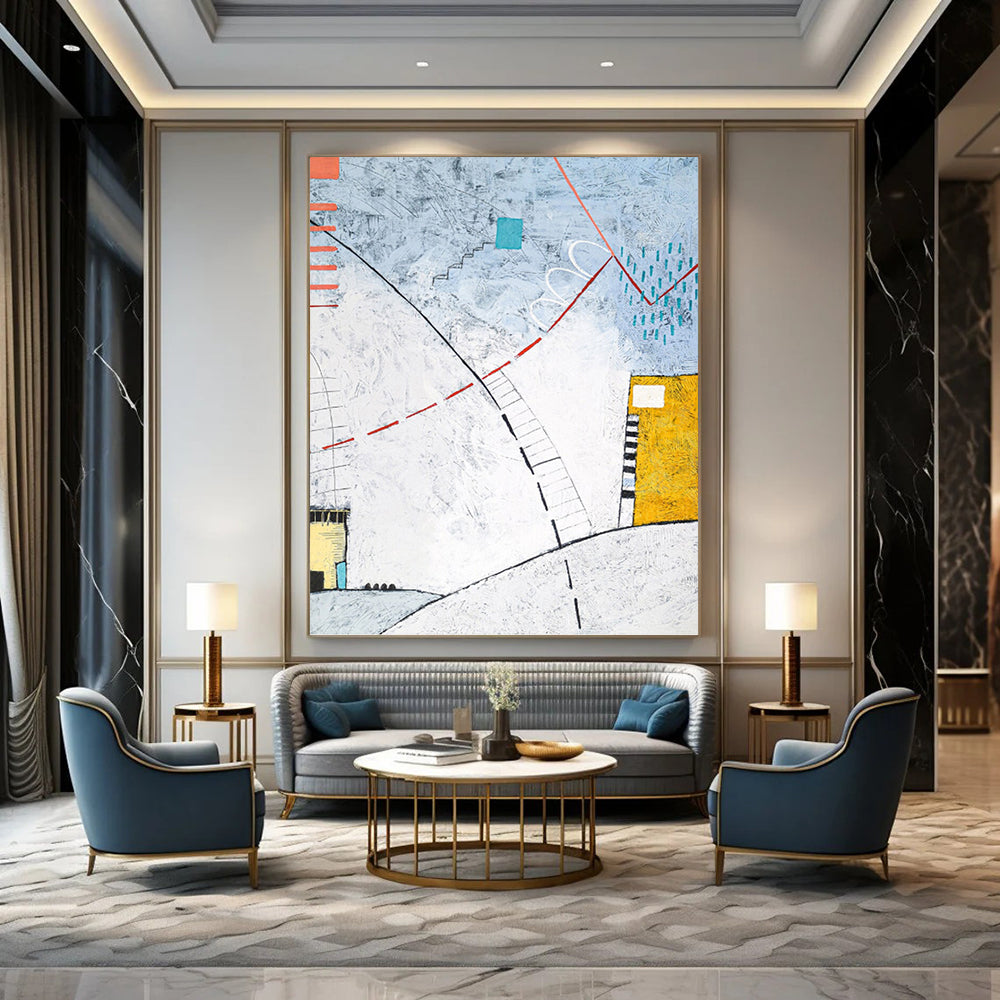 “Geometric Abstract with Color Accents” - Modern Abstract Landscape - Inspired Painting On Canvas DKH1092