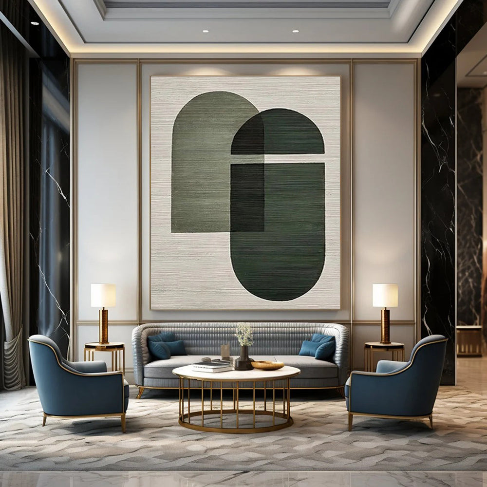 “Green Geometric Overlap - Modern Harmony” Painting On Canvas DKH1131