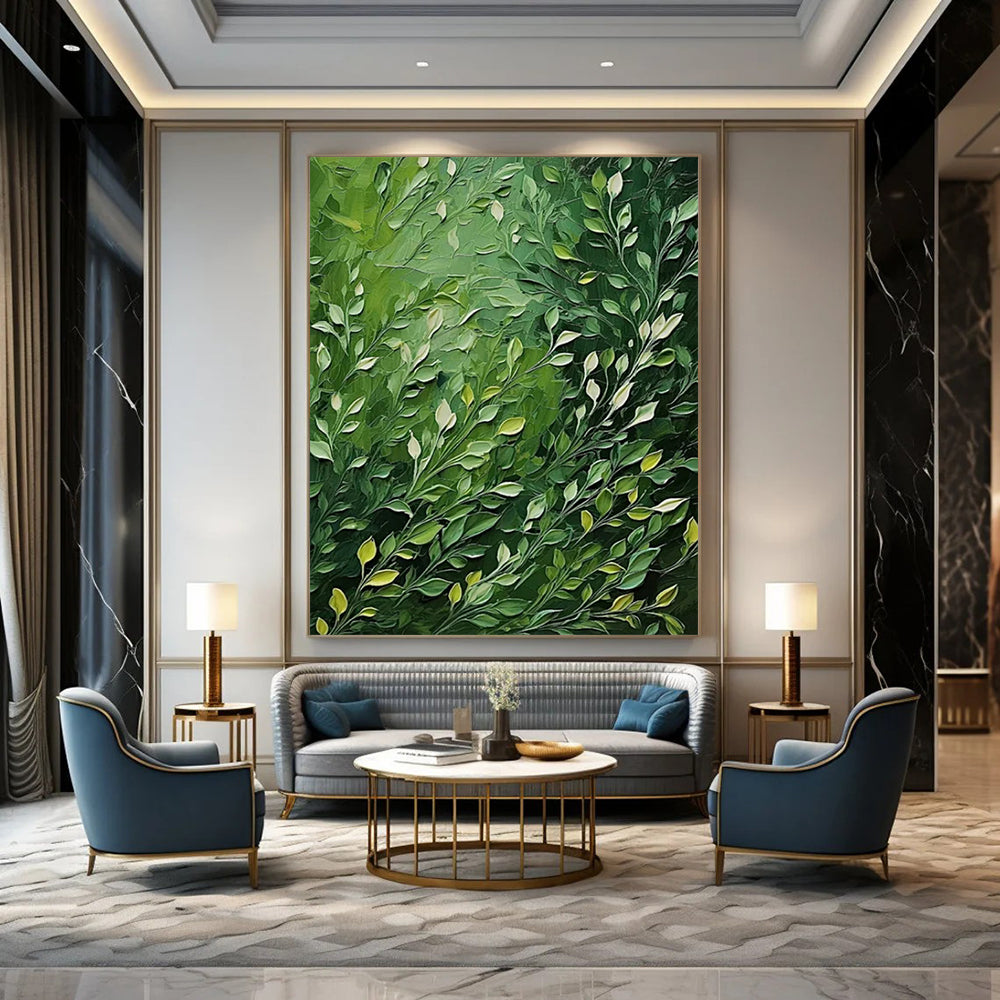 Green Leafy Impasto - Nature - Inspired Impasto Painting On Canvas CT2284
