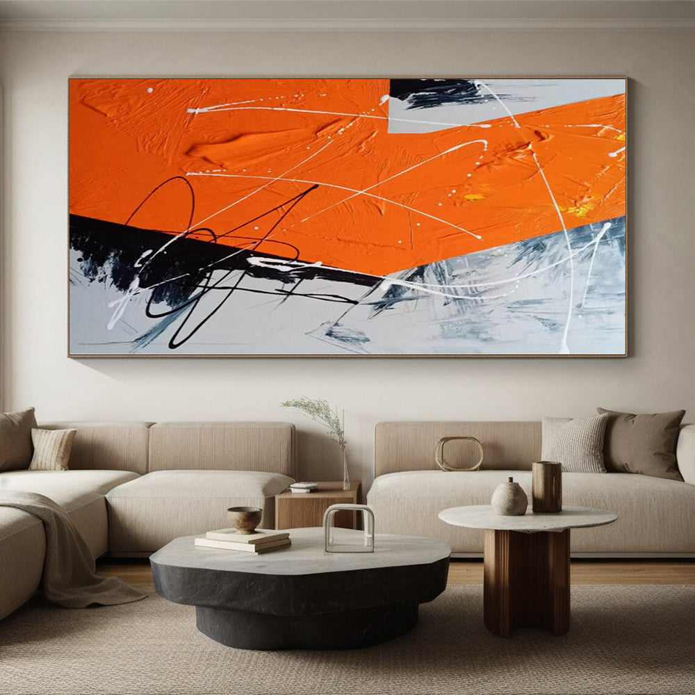 “Orange - Black Dynamic Strokes” Abstract Acrylic Art CT0325