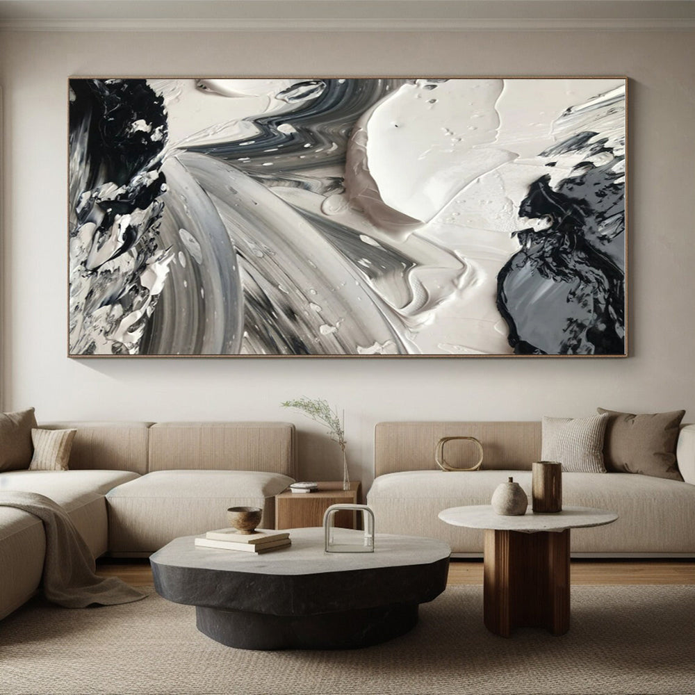 Dynamic Black - White - Gray Swirls, "Whirling Contrasts" - Abstract Acrylic Painting CT0713