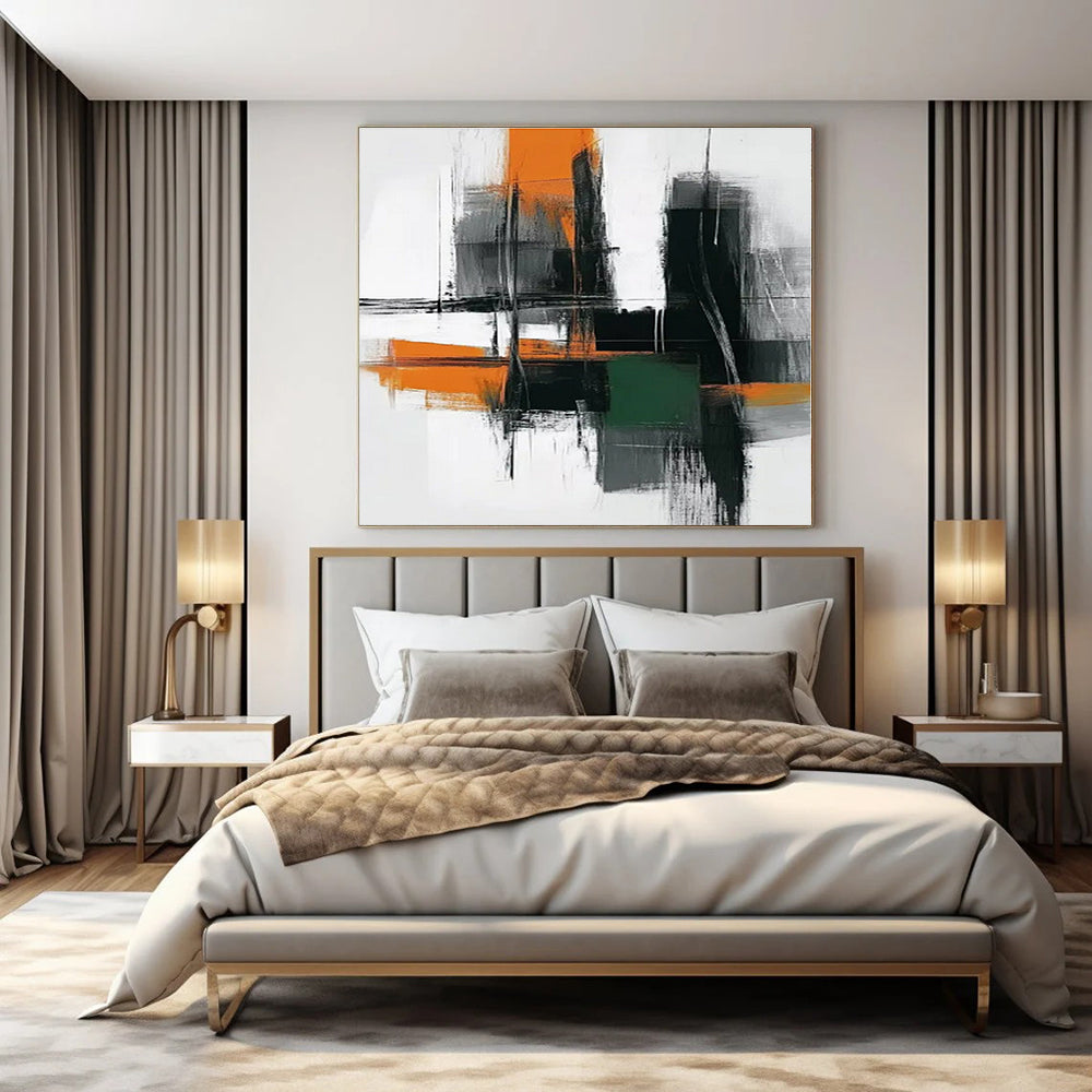 Urban Blocks: Orange, Grey & Green - Abstract Cityscape Acrylic CT1244