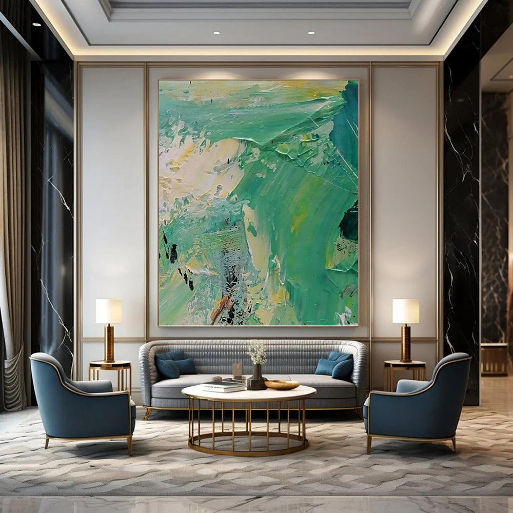 Turquoise and Yellow Impasto - Abstract Impasto Painting On Canvas DKH1270