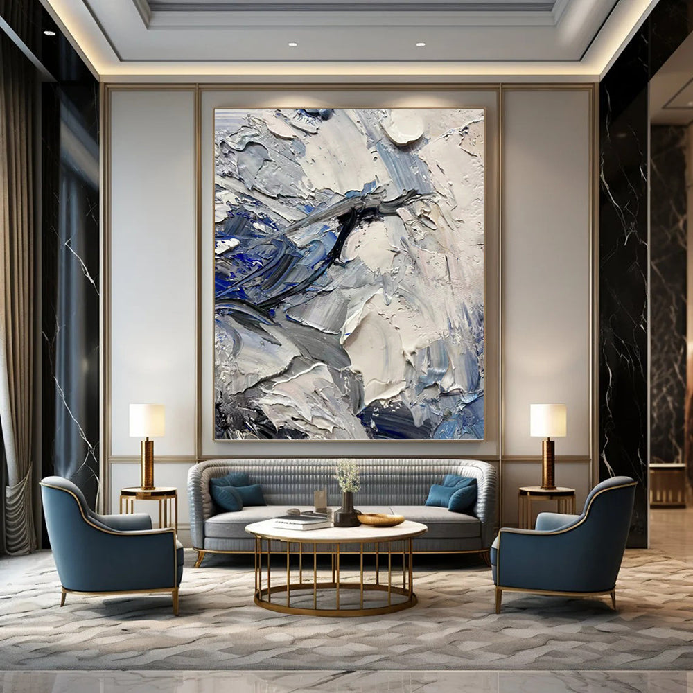 Blue & Gray Impasto Textures - Abstract Impasto Painting On Canvas DKH1257
