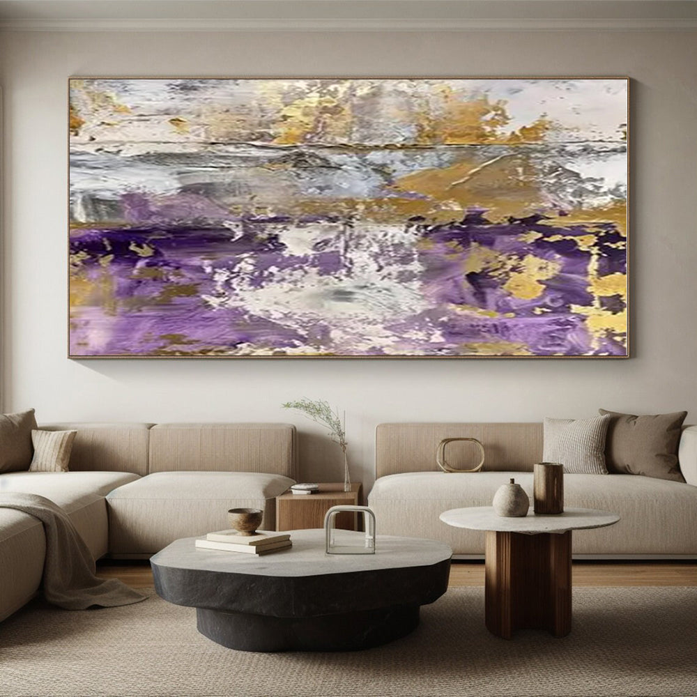 “Purple - Gold - Gray Abstract Textures” ,Abstract Acrylic Painting CT0845