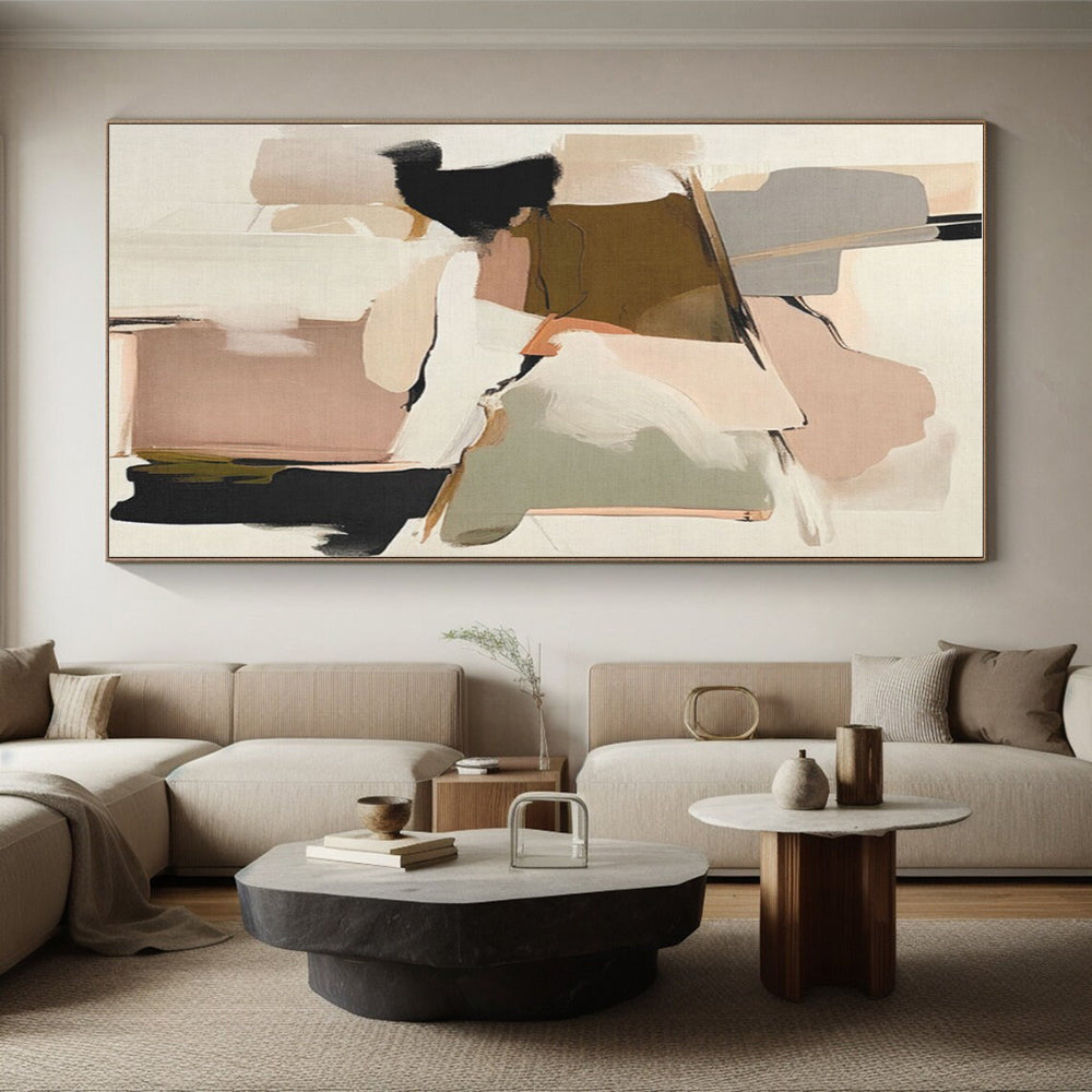 Muted Pink, Beige & Green Shapes, “Soft Modernity” - Abstract Geometric Acrylic Painting CT0755