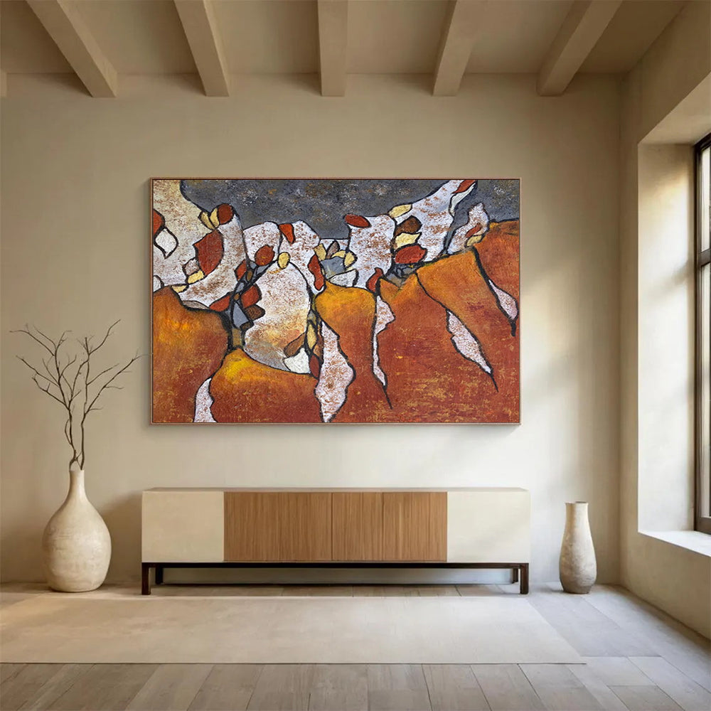 “Earth - Toned Fragmented Forms - Oranges, Whites, and Browns” Painting On Canvas DKH005