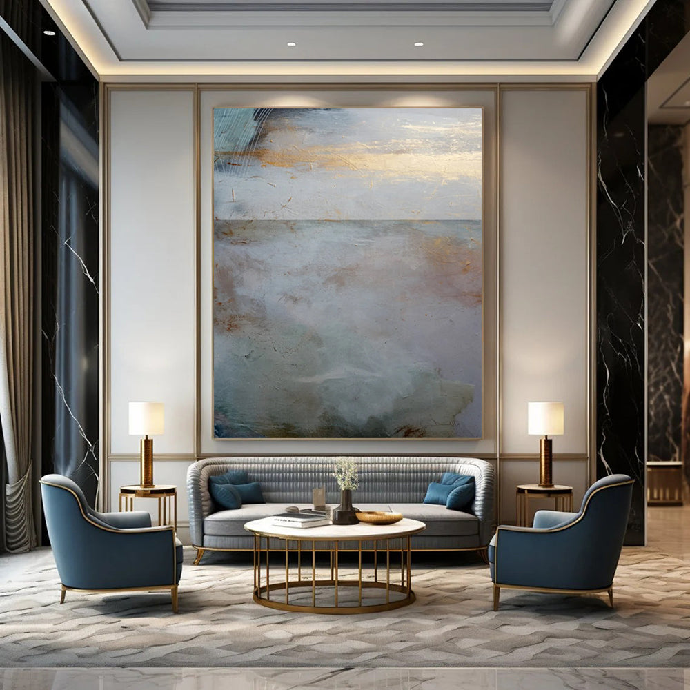 “Minimalist Coastal Horizon with Gold” - Abstract Landscape Painting On Canvas DTP173