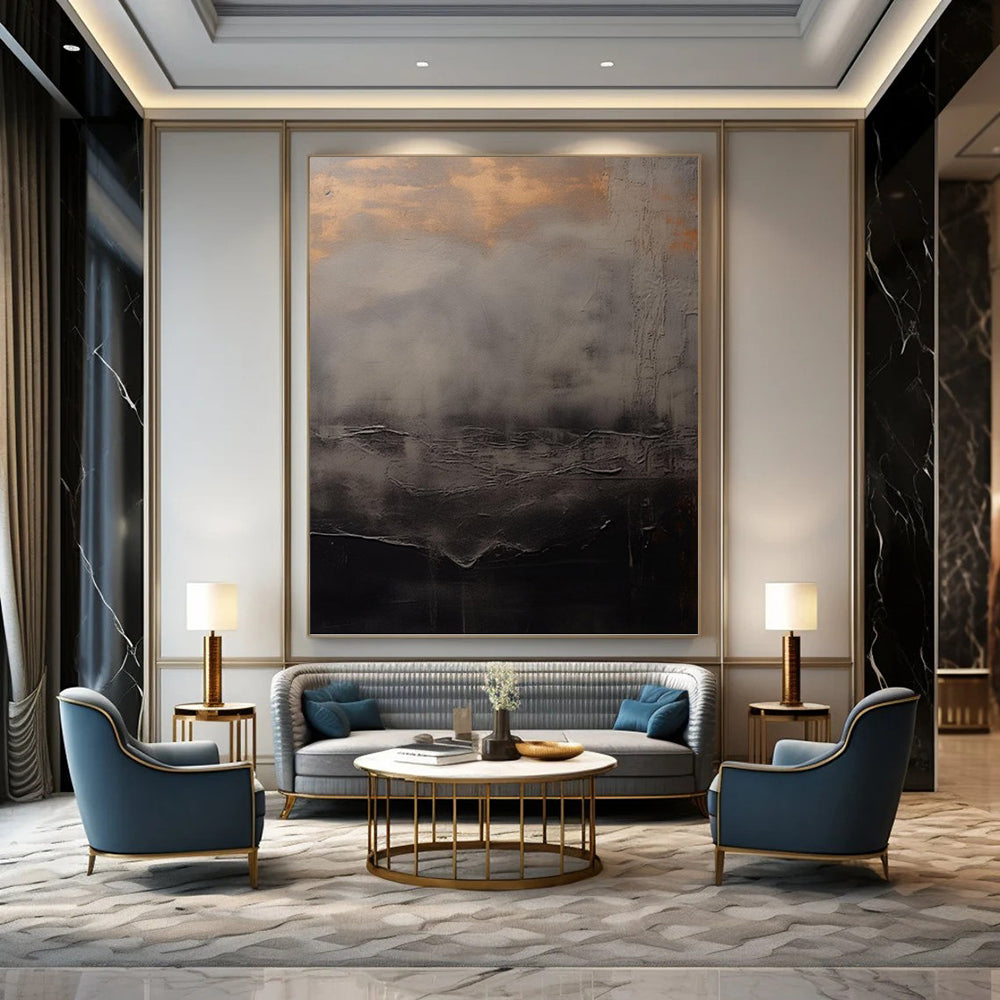 “Moody Gray Textured Landscape” - Atmospheric Abstract Painting On Canvas DKH1662