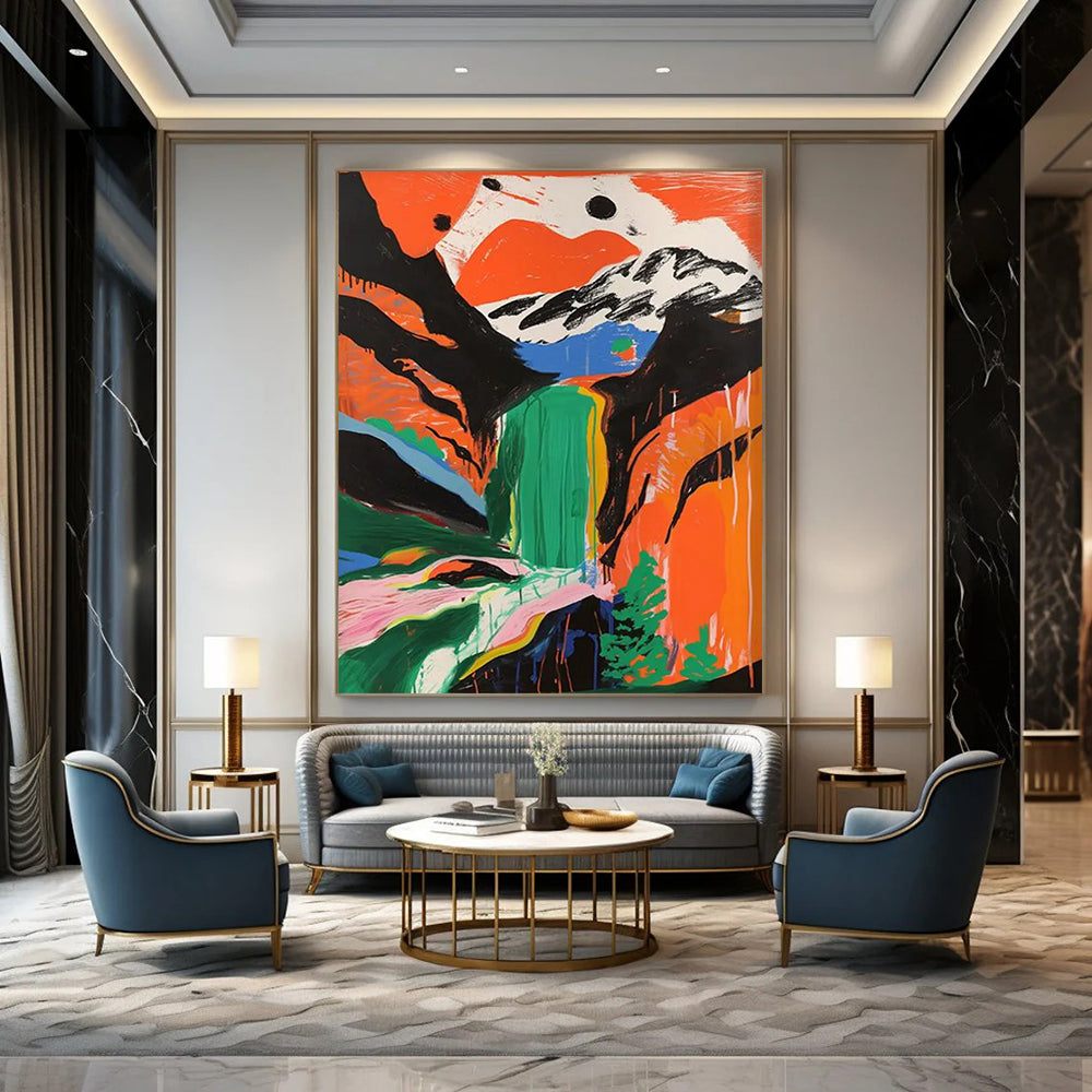 “Colorful Mountain Waterfall” - Abstract Landscape Painting On Canvas DTP105