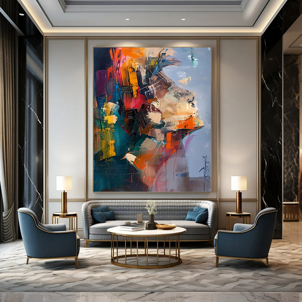 “Color - Blocked Portrait” - Multicolor, Abstract Portrait Painting On Canvas DTP285