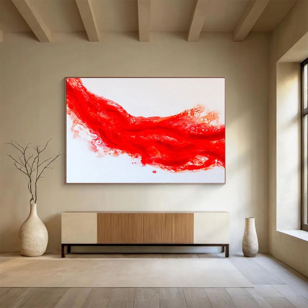 “Vibrant Red Abstract Flow” Abstract Watercolor Painting On Canvas DKH568