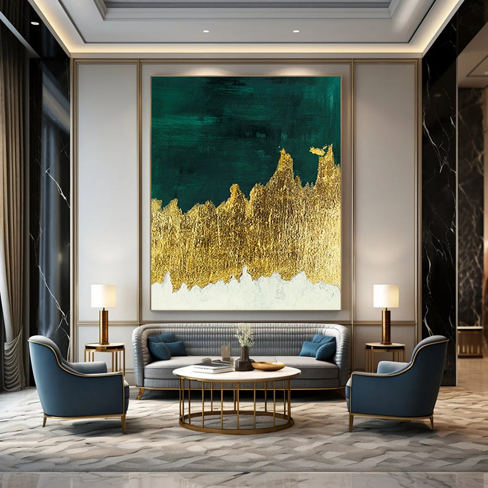 Green, Gold, and White Abstract Landscape - Abstract Painting On Canvas DKH1335