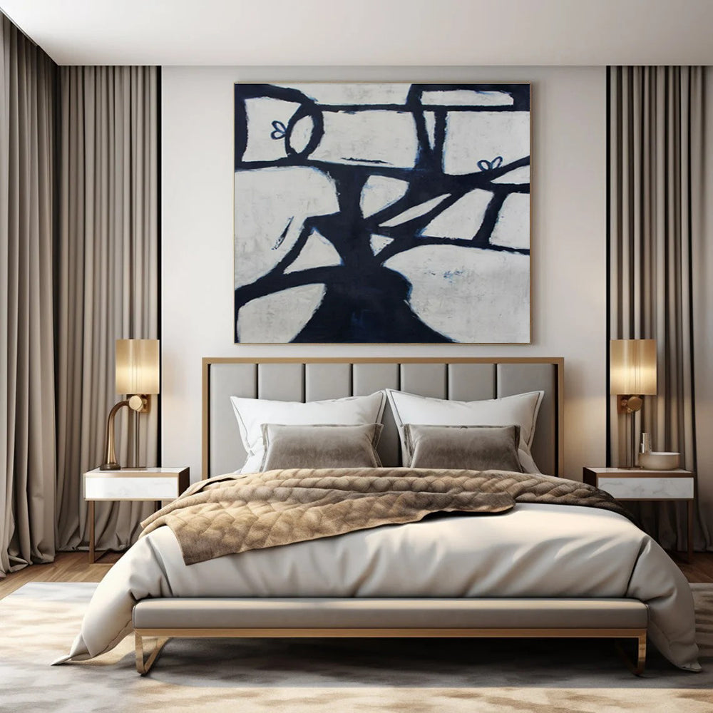 Black - White Geometric Tree - Geometric Abstract Acrylic Painting CT1418