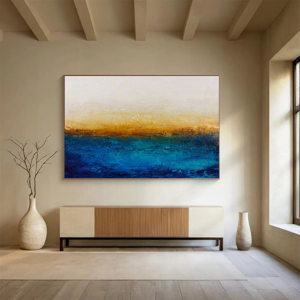 “Gradient Horizon - Blues, Yellows, and Subtle Textures” Painting On Canvas DKH007