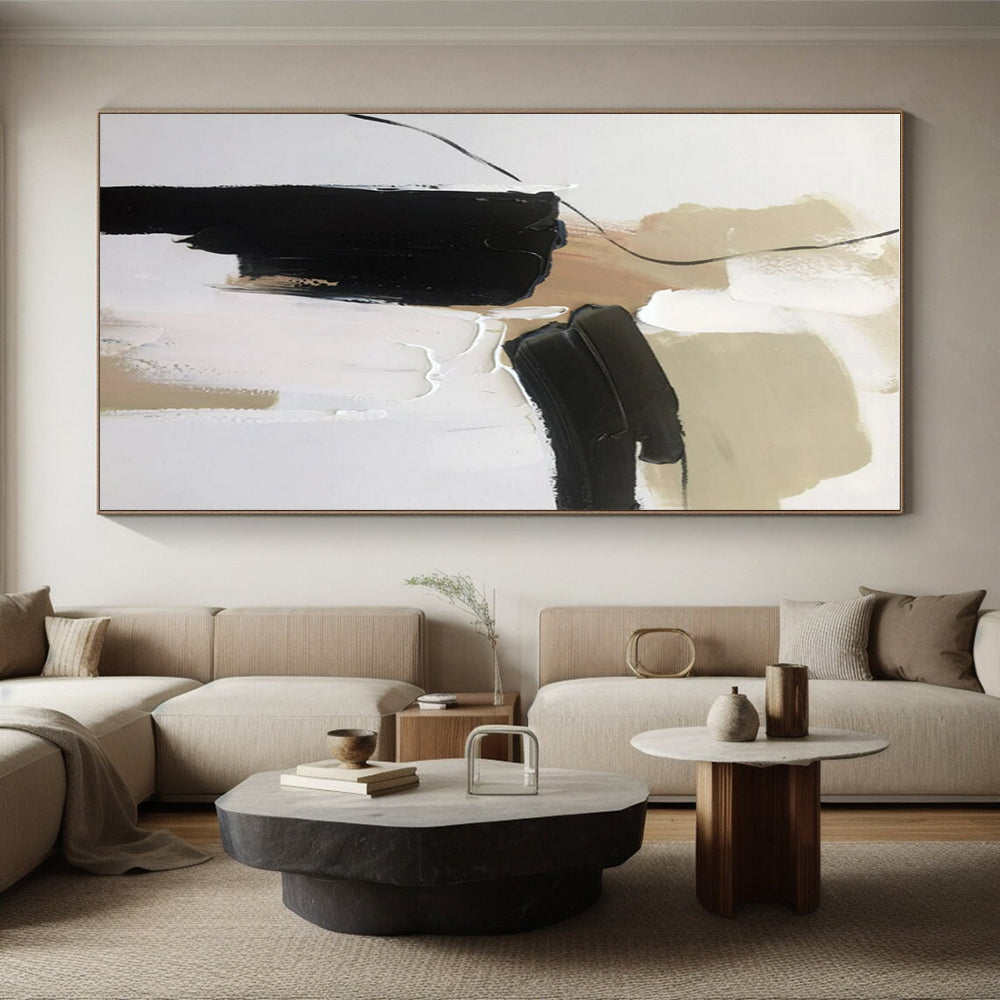 “Black - Beige - White Minimalist Abstraction” ,Abstract Acrylic Painting CT0798