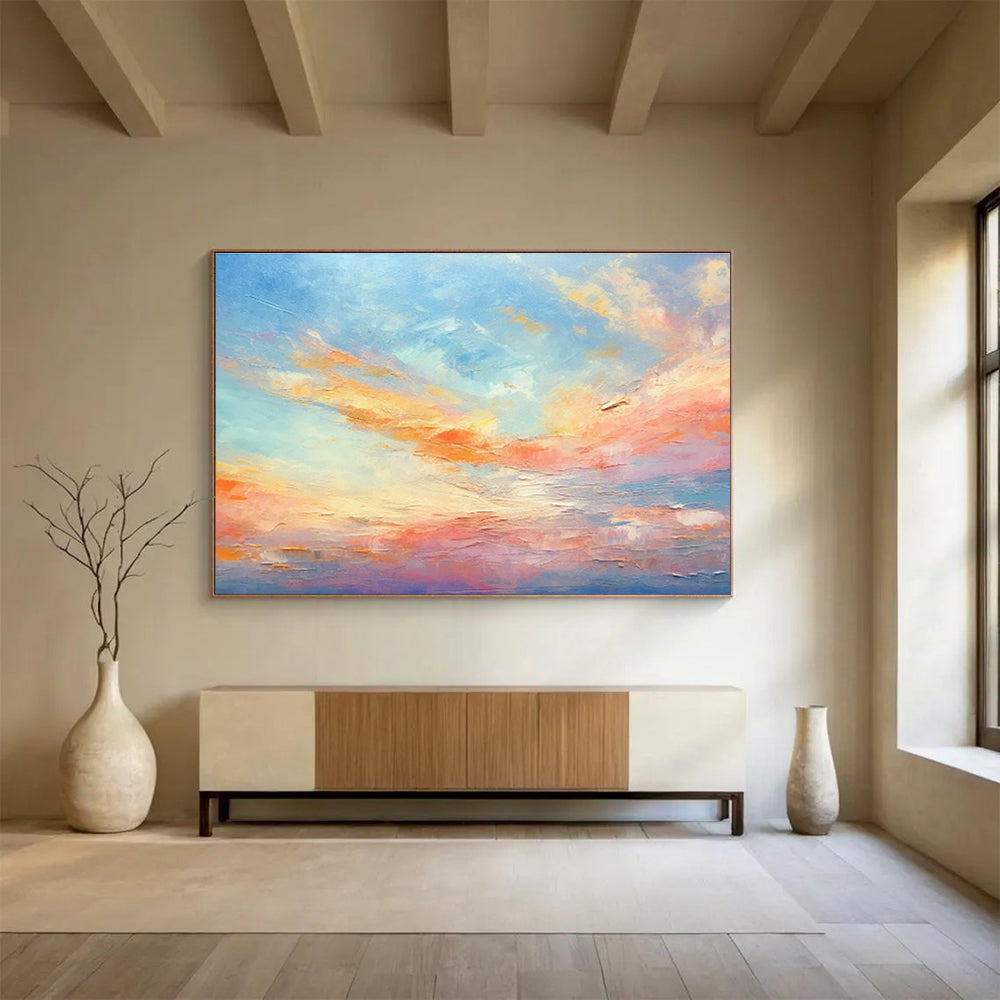 Soft Blue Sky and Colorful Clouds “Blush Sky Dreams” Painting On Canvas DKH116