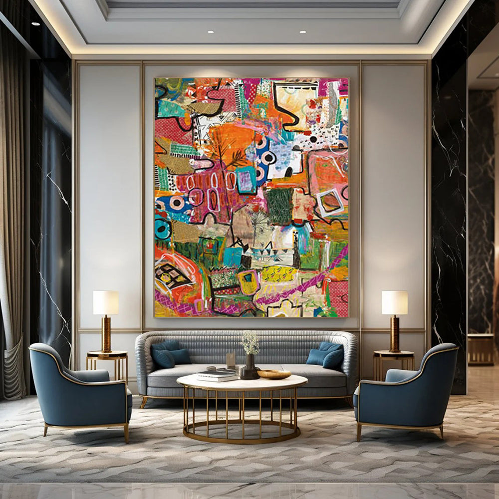 “Eclectic Abstract Patchwork” - Multicolor, Mixed - Media Collage Painting On Canvas DTP293