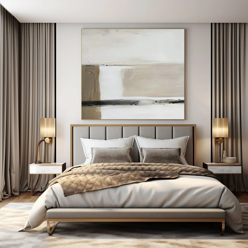 Beige & Black Minimalist Blocks - "Quiet Divides" - Abstract Minimalist Painting CT1477