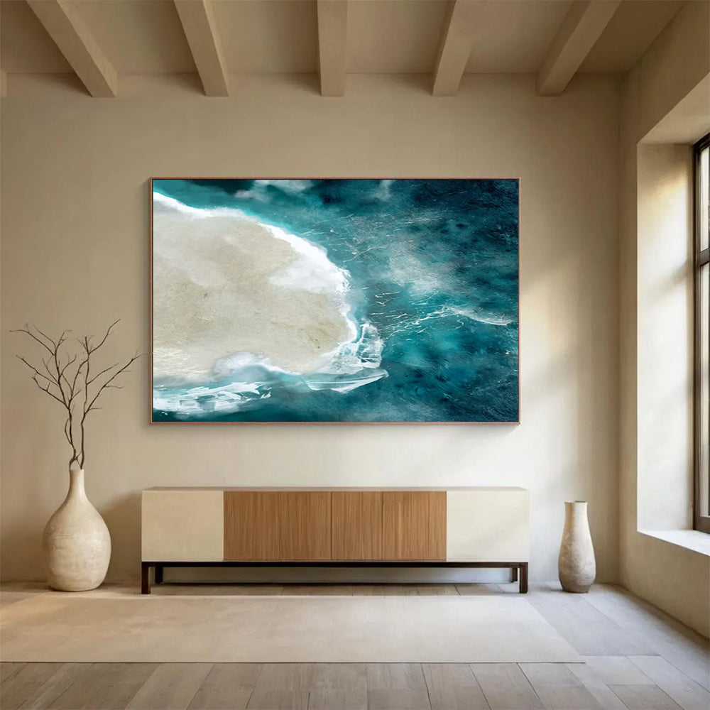 “Aerial Blue Ocean and Island” Photorealistic - inspired Oil Painting On Canvas DLZ125