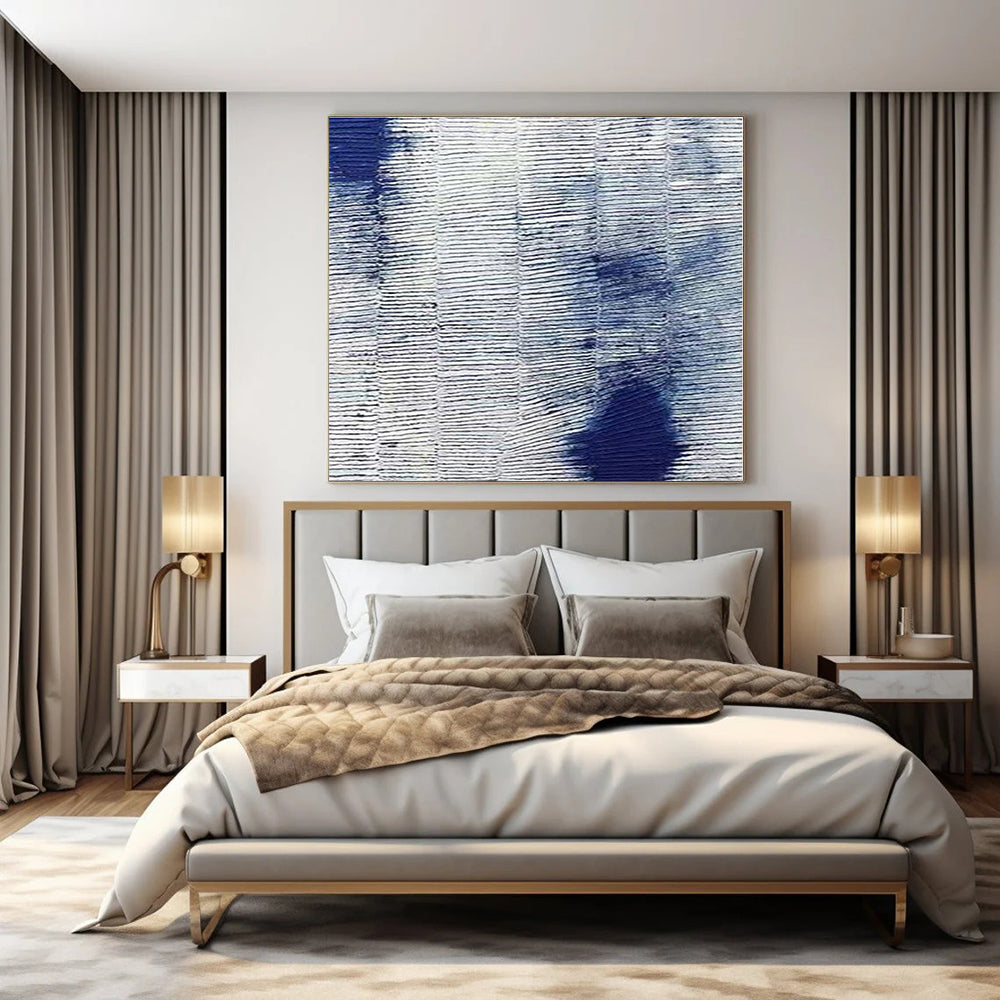 Blue - white Textured Pattern - Minimalist Textured Acrylic Painting CT1359
